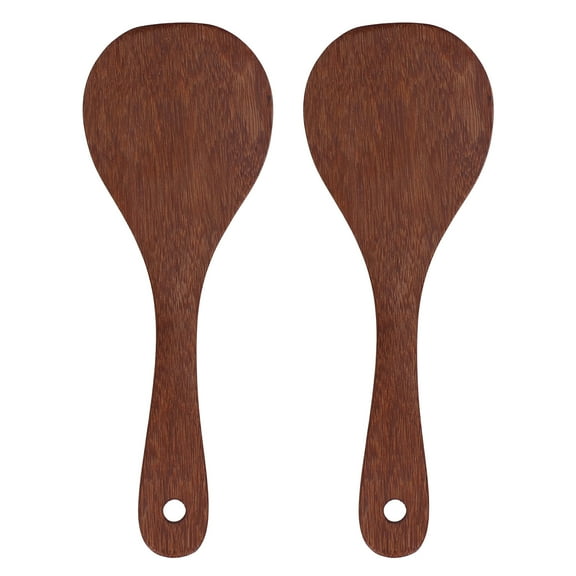 2-Pack Natural Wood Rice Paddle Spatula, Round Mouth Kitchen Cooking Spoon for Mixing & Serving Rice