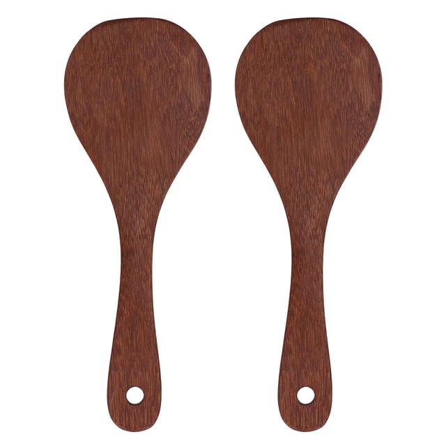 2 Cuillères de Cuisson de Spatule de Cuisson de Riz en Bois Naturel Pagaie de Riz pour Mélanger et Servir la Bouche Ronde de Riz
