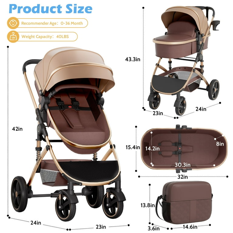 babyeap 2 in 1 Baby Stroller, Foldable Lightweight Carriage