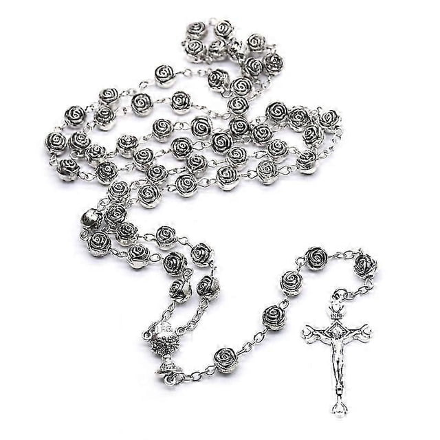 Collar con colgante de rosario católico con cuentas, joyería religiosa