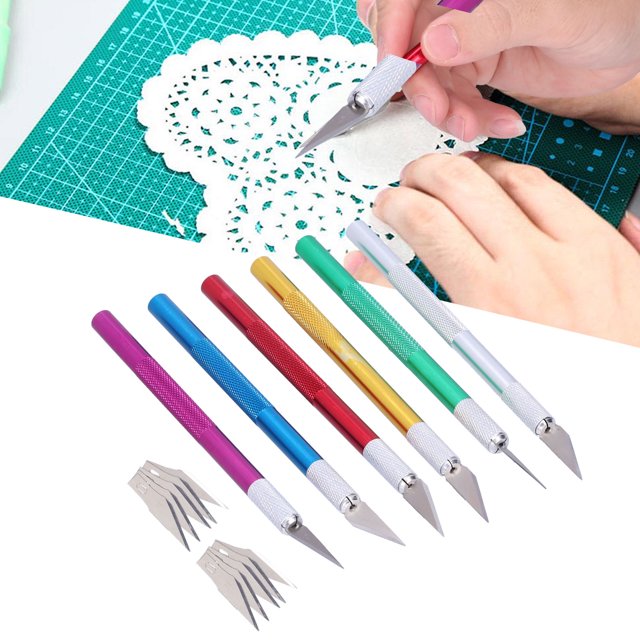 Wchiuoe 6x Craft Carving Set Leather Cutting Engraving Pen Aluminum Handle