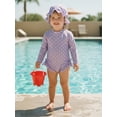 thumbnail image 2 of BemeyourBBs Toddler Baby Girls One Piece Swimsuit Infant Girls Bathing Suit Long Sleeve Polka Dot Zipper Swimwear Rash Guard with Hat Set UPF 50+ Summer Beach Wear, 2 of 9
