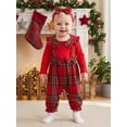 thumbnail image 6 of Loicainy Infant Baby Girl Christmas Romper 3 6 9 12 18 Months Long Sleeve Plaid Patchwork Bodysuit Headband, 6 of 9