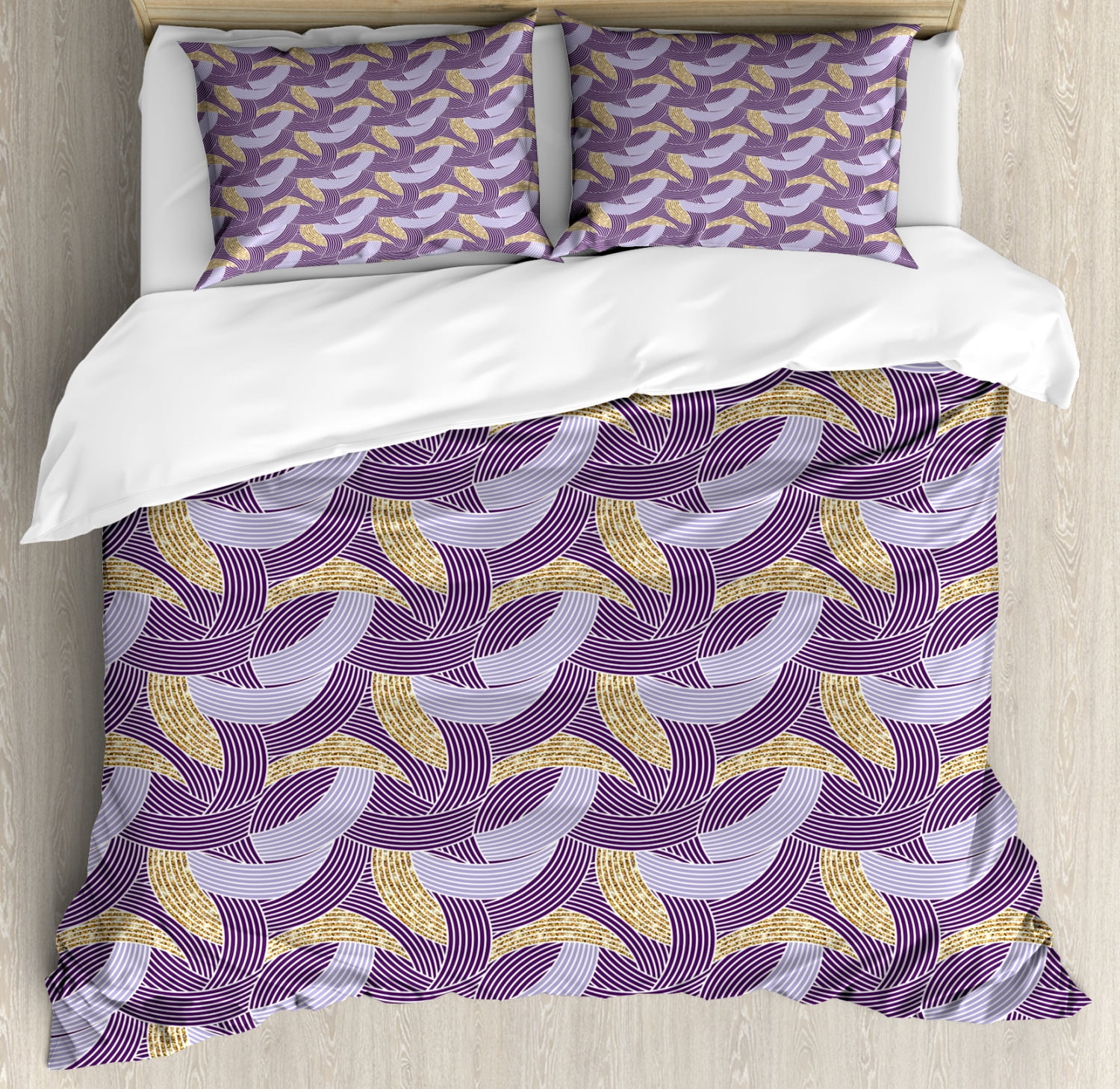 Geometric Duvet Cover Set, Crossed Curved Arc Design with Different