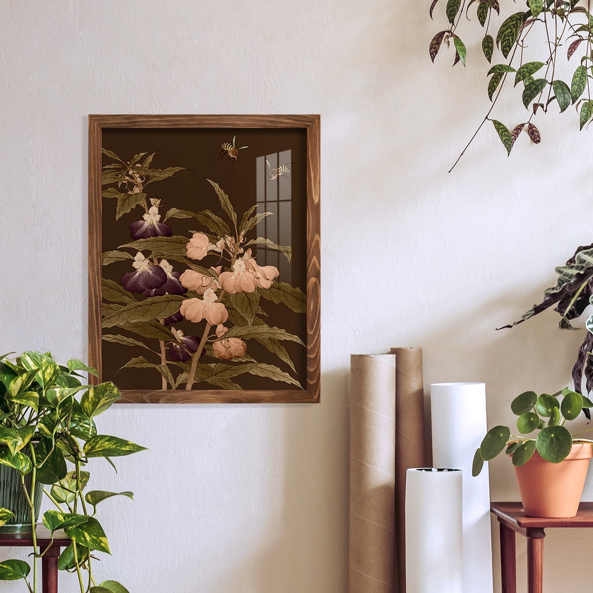 Asian Brocade IV - Framed Print w/glass - Walnut