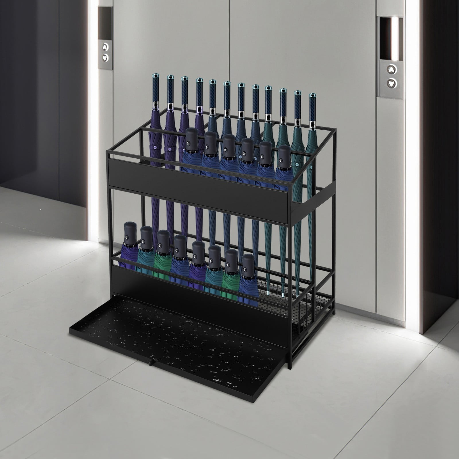 26.8*12.6*27.6in Modern Free Standing Rectangular Black Commercial Metal Umbrella Holder for Apartment