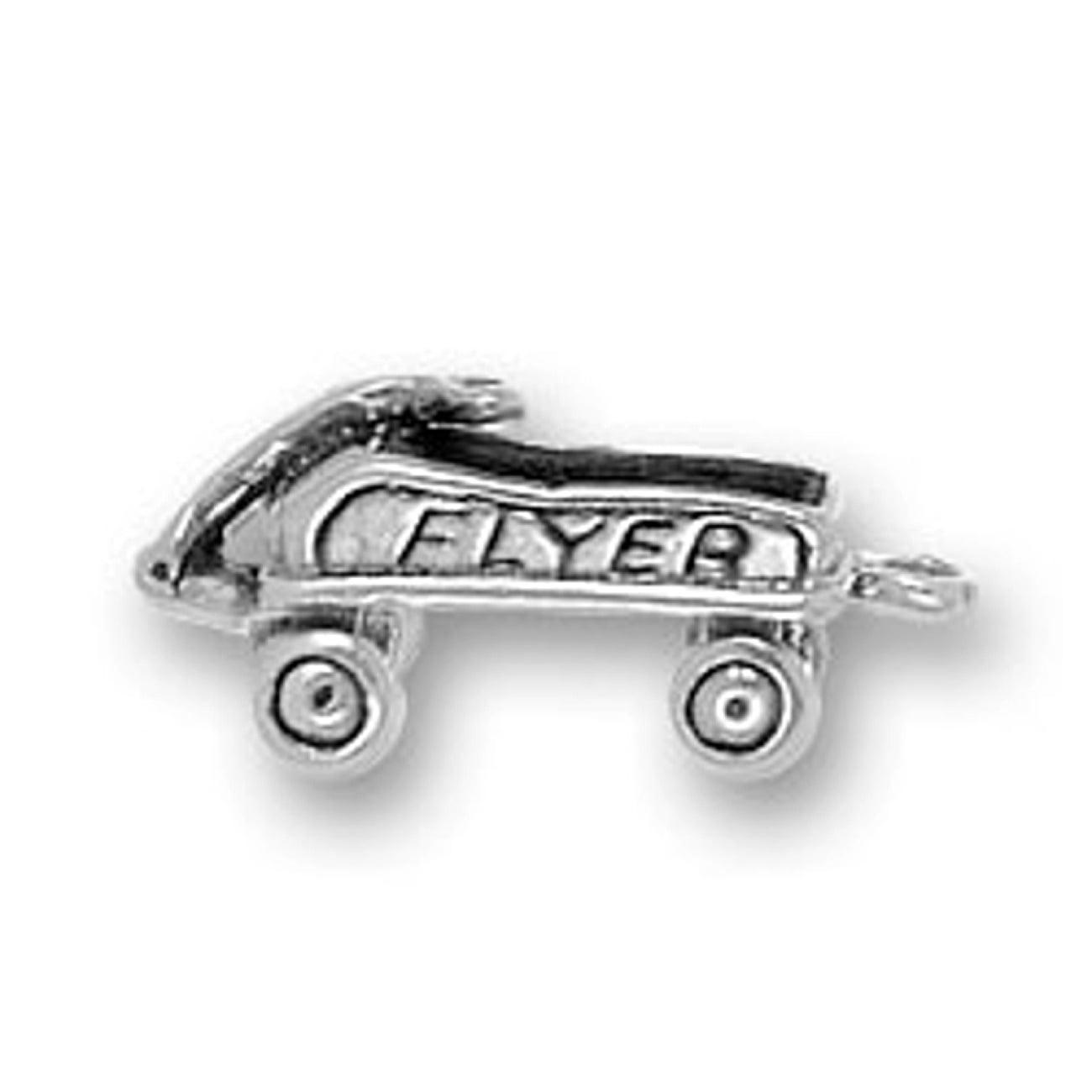 Sterling Silver Girls .8mm Box Chain 3D Red Rider Flyer Wagon Pendant Necklace