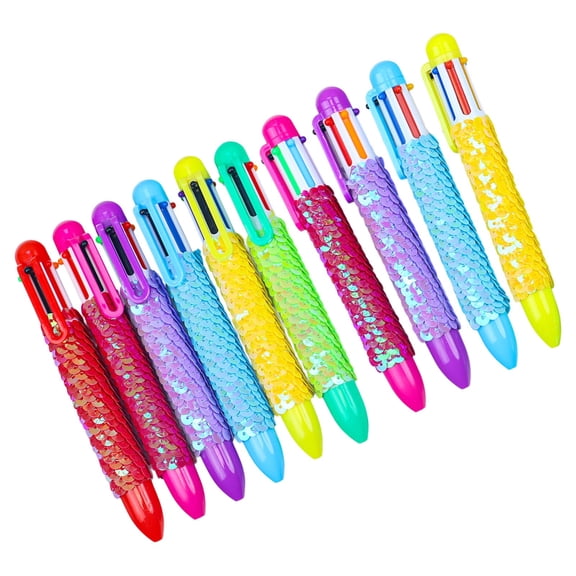 10pcs Sequins Ballpoint Pen 1.0mm Multicolor Pen 6 Colors Shuttle Pen Retractable Ballpoint Pen Writing Pen