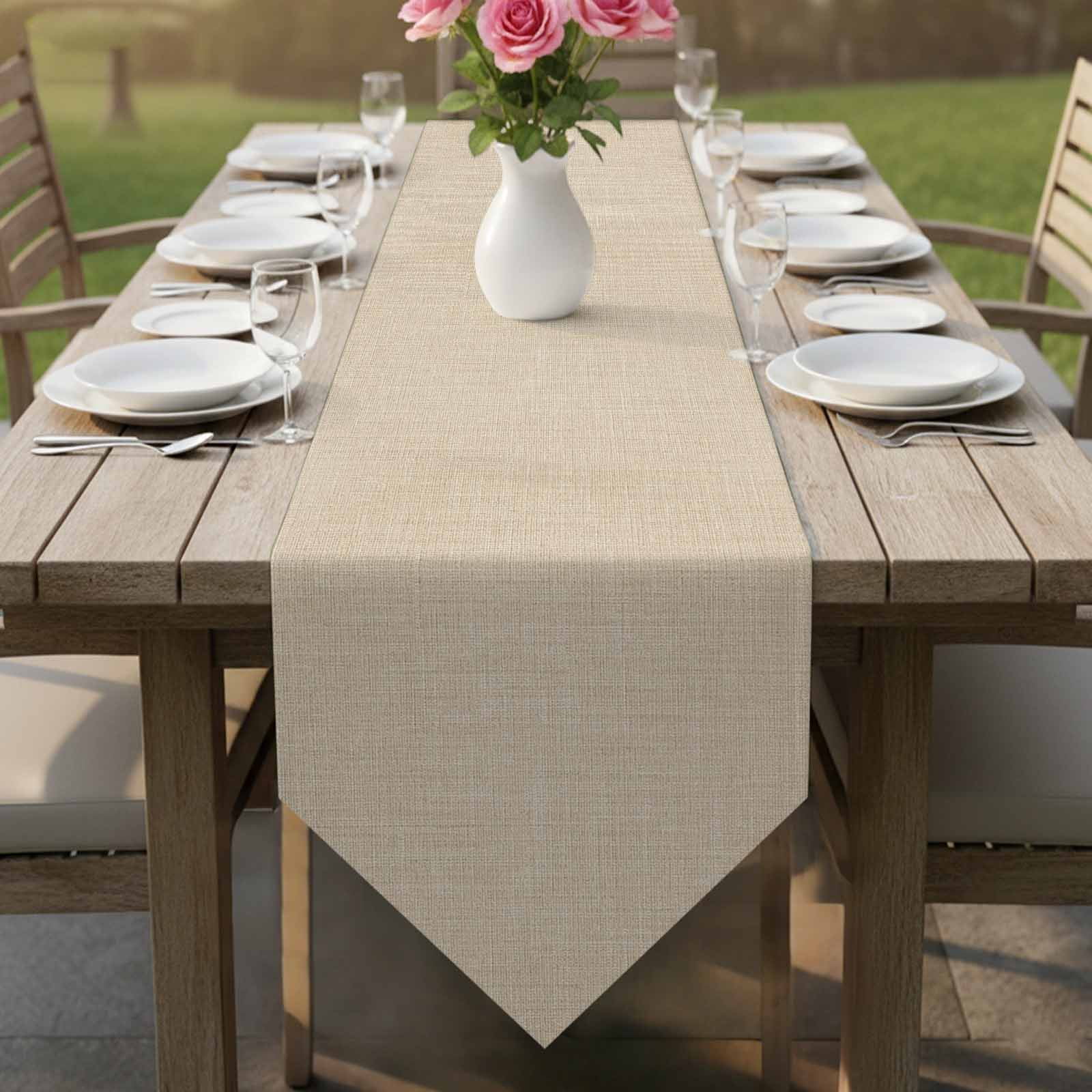 Vintage Cream Table Runner Linen Burlap Table Runner 48 Inches Long Farmhouse Retro Beige Solid Color Dresser Scarves for Kitchen Island Coffee Dining Room Party Wedding Holiday Decoration 13"x48"