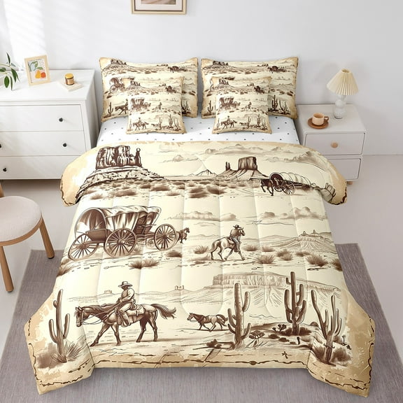 Erosebridal Cowgirl Cowboy Bed in a Bag Twin size, Vintage Western Bed Set, Rustic Horse Bedding Twin Size, Ultra Soft Bedroom Decorative, 7pcs