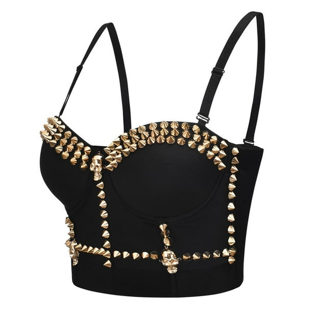 Aligament Bra For Women Fashion Tops Embellished Camisole Golden Rivets  Stage Wear Ladies Tops Beaded Corset Fishbone Corset Size S 