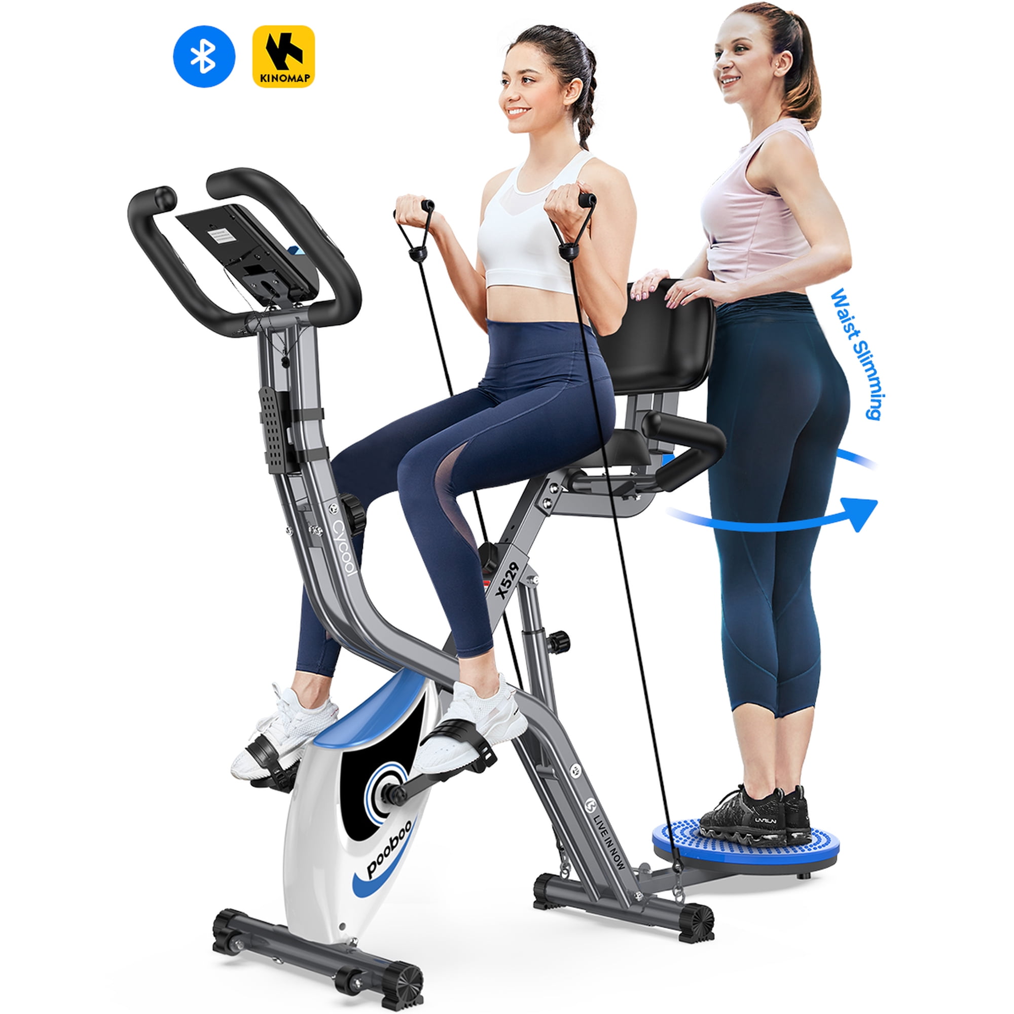 Pooboo 4-in-1 Folding Magnetic Exercise Bike, Adjustable Stationary X Bike for Indoor Home Gym Workout, Supports 300 Lbs Weight Capacity