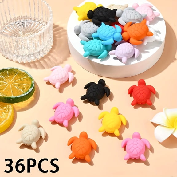 24/36pcs Of Randomly Colored Turtle Animal Silicone Straight Hole Beads, Used for DIY Jewelry Making, Bracelets, Necklaces, Keychains, Pendants, And Making Pen String Craft Accessories