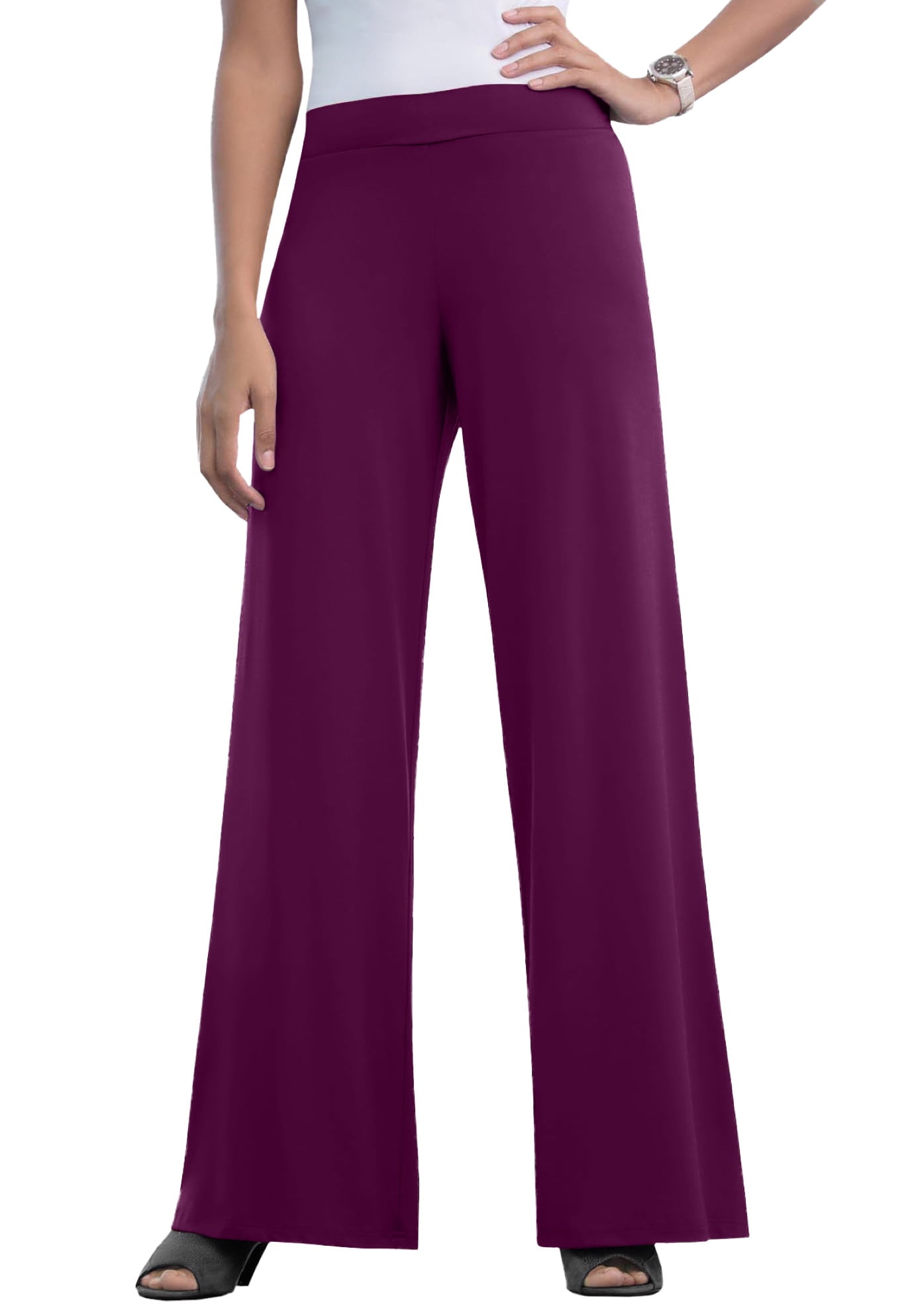 The London Collection Women's Plus Size Knit Palazzo Pant Wrinkle ...