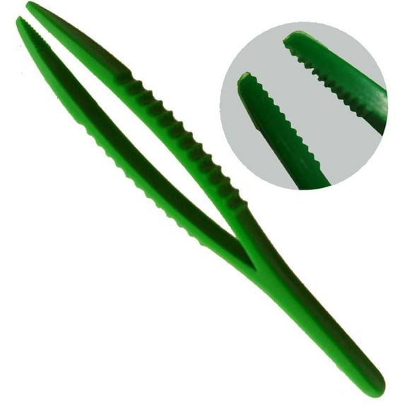 JEWEL TOOL (6 Pack) 5" (12.7cm) Green Plastic Tweezers | Lightweight | Non-magnetic | Ideal for Watch Batteries & Delicate Tasks