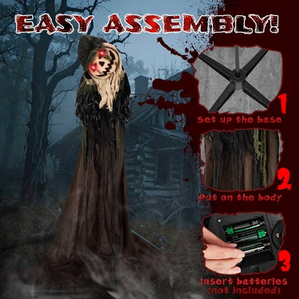 5.7ft Life-Size Halloween Animatronic Wizard, Sound-Activated (Moving Head + Red LED Eyes + Scary Male Voice), for Yard/Haunted House/Party
