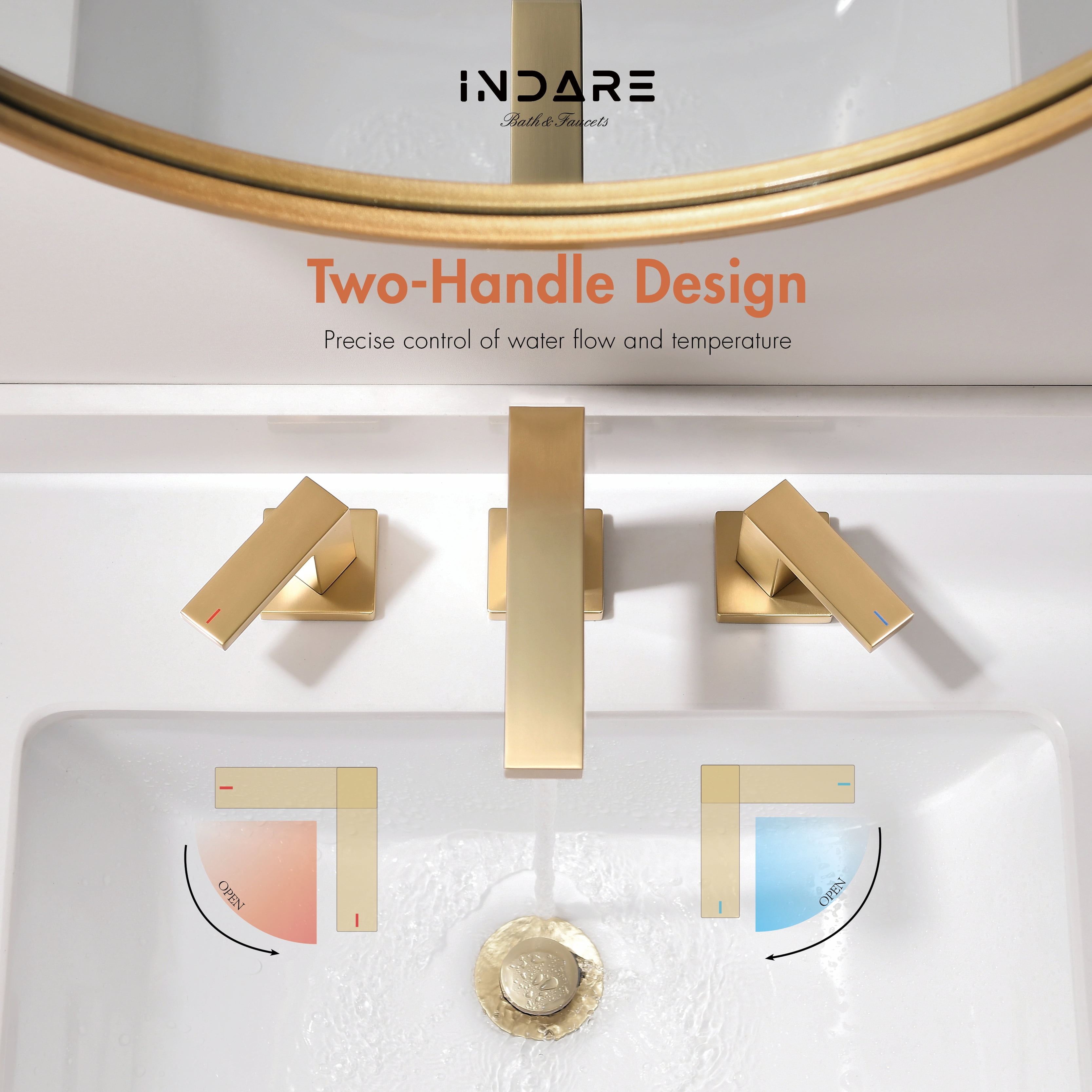 Brushed Gold Bathroom Faucets， Bathroom Faucets for Sink 3 Hole， Two Handles Widespread 4 Inch 8 Inch Brass Bathroom Sink Faucet