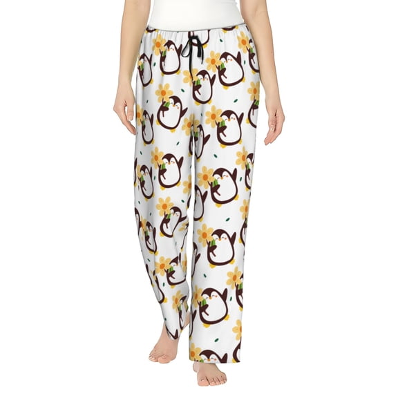 Vsdgher Penguin With Flowers Women’s Womens Pajama Pants, Lounge Wide Leg PantsLounge Pants,Sleep Bottoms, Lounge for Women-Large