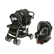Angle View: Graco Ready2Grow Click Connect Double Stroller with Two Car Seats and Bases Travel System, Gotham