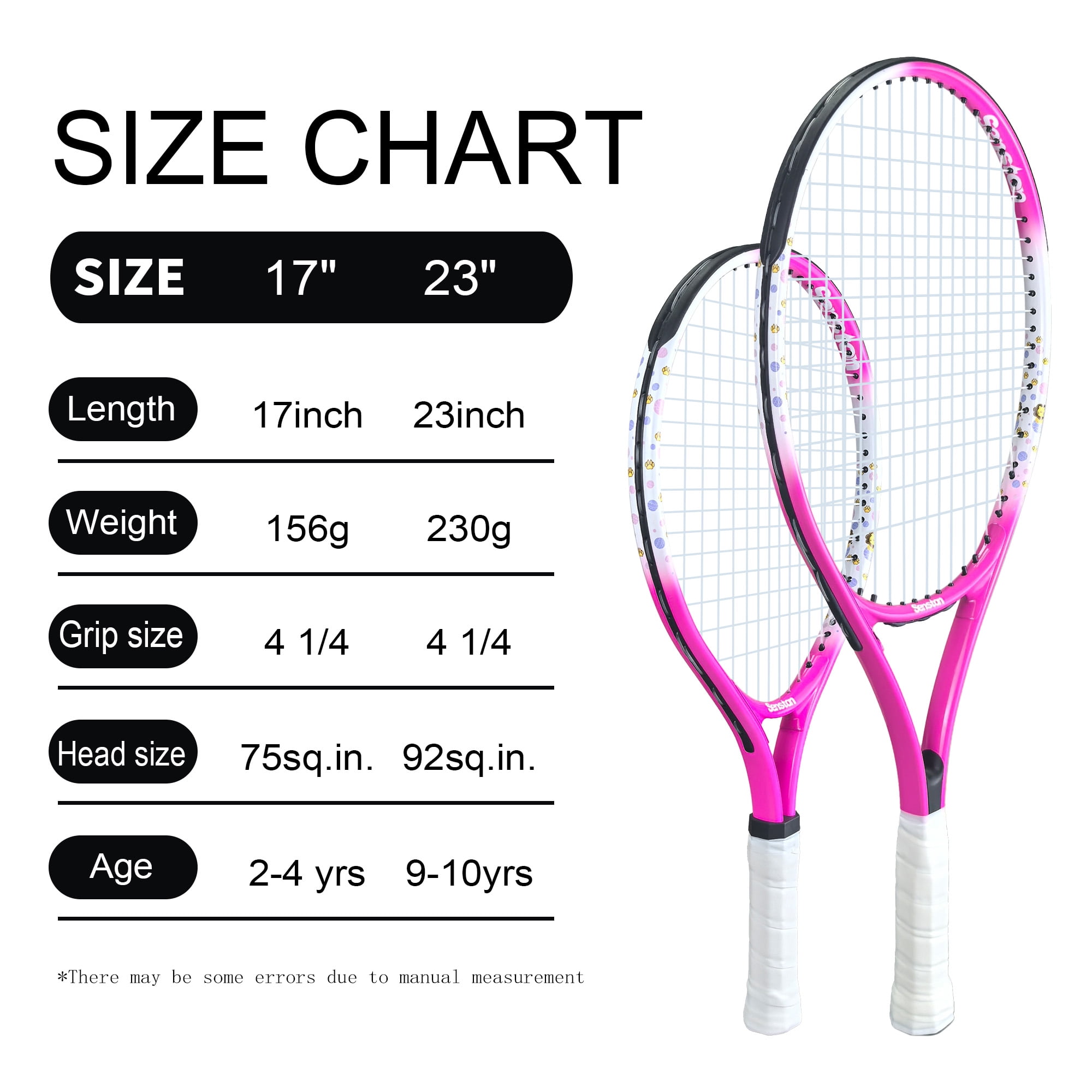 Senston Kids Tennis Racket Set (17 & 23 Inch) - 1 Pack Junior Tennis Racquet, Lightweight Aluminum Frame, Includes Cover