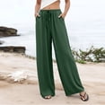 thumbnail image 2 of Women's Cotton Linen Wide Leg Beach Pants Elastic Waist Lightweight Casual Flowy Palazzo Lounge Trousers with Pockets Boho Wide Leg Summer Trendy ventilate Breathale Womens Pants Green XL, 2 of 7