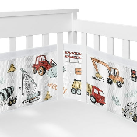 Sweet Jojo Designs + BreathableBaby Construction Truck Red Blue White Breathable Mesh Crib Liner Pad Sweet Jojo Designs + BreathableBaby Construction Truck Red Blue White Breathable Mesh Crib Liner Pad