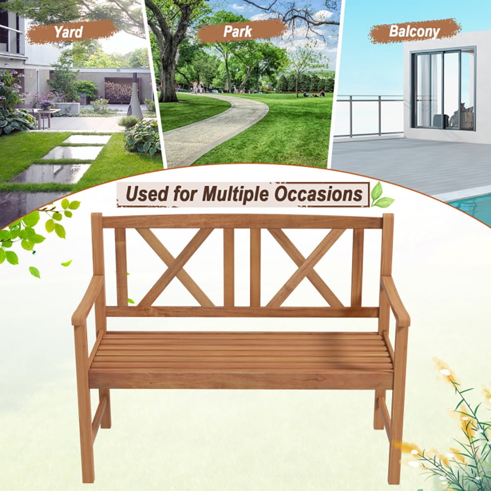 Aimee Lii 2-Person Wood Outdoor Bench with Cozy Armrest and Backrest, Outdoor Deck Furniture