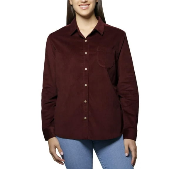 Jachs Girlfriend New York Women's Long Sleeve Mini Corduroy Button Up Shirt (US, Alpha, Small, Regular, Regular, Red)