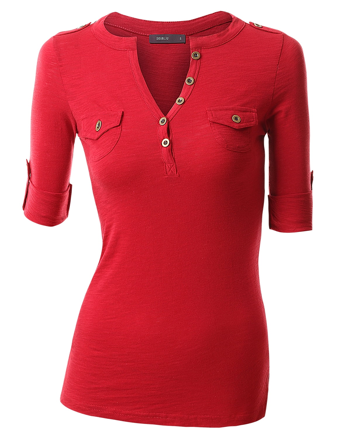 Download Doublju - Doublju Women's Rolled Up Sleeve Deep V-Neck ...