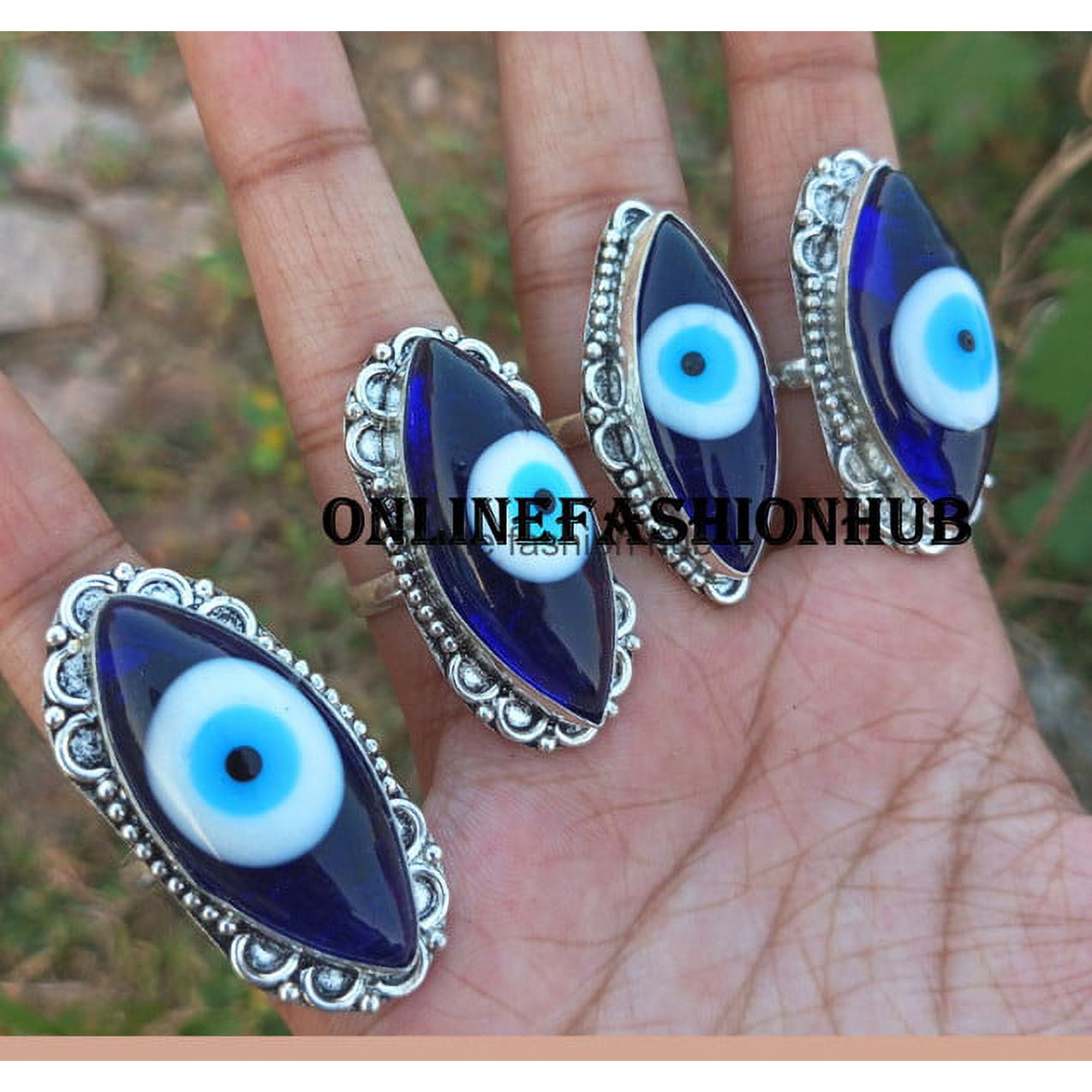 Evil Eye Gemstone 925 Sterling Silver Plated Handmade Ring 25 Pcs