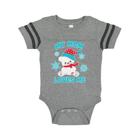 

Inktastic Polar Bear My Mom Loves Me in Santa Hat with Snowflakes Gift Baby Boy or Baby Girl Bodysuit