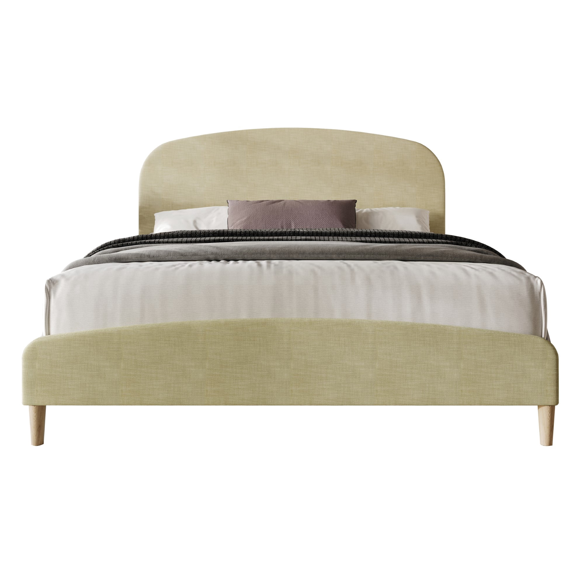 Home Design Rugby Queen Upholstered Panel Bed Frame, Cream, Easy Assembly