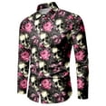 thumbnail image 5 of Halloween Shirts for Men Full Skeleton Floral Print Funny Button Down Lapel Long Sleeve Tops Fall Winter Outdoor Activities Mens Shirts Hot Pink S, 5 of 5
