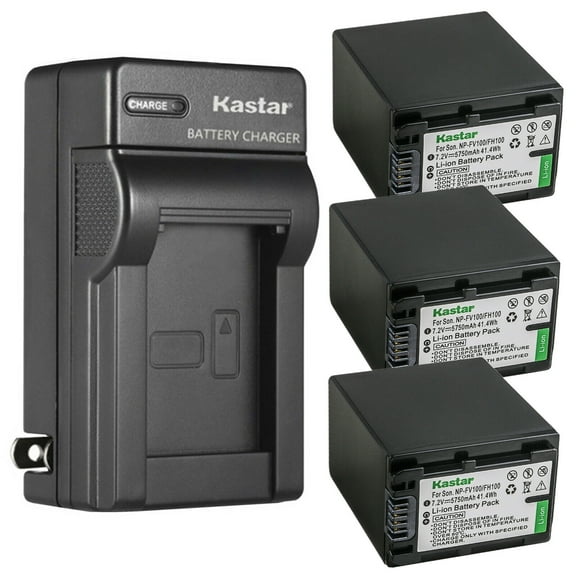 Kastar 3-Pack NP-FH100 Battery and AC Wall Charger Replacement for Sony DCR-HC22, DCR-HC23, DCR-HC24, DCR-HC26, DCR-HC27, DCR-HC28, DCR-HC30, DCR-HC32, DCR-HC35, DCR-HC36, DCR-HC37, DCR-HC38 Camcorder
