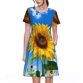 thumbnail image 1 of Fotbe Blue Sky Sunflower Vestido Largo de Moda para Mujer, Vestido Tipo Camiseta con Manga Corta y Estilo Casual a Rayas y Bloques de Color, 1 of 6