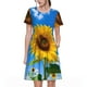 thumbnail image 1 of Balery Blue Sky Sunflower Vestidos sueltos de manga corta para mujer, vestidos de verano 2025, vestidos casuales de corte A con vuelo., 1 of 6