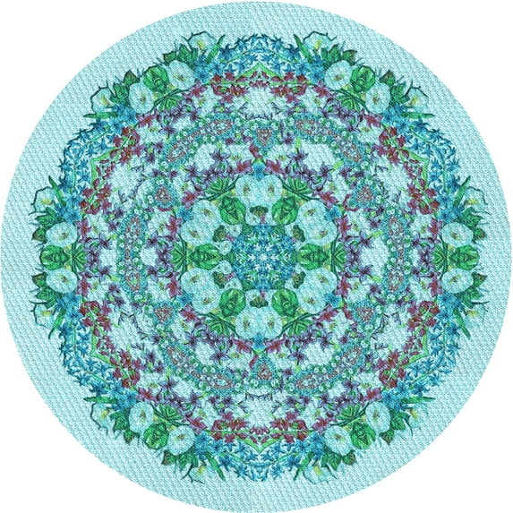 Ahgly Company Indoor Round Patterned Tron Blue Area Rugs, 5' Round