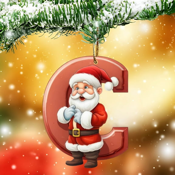 Honeeladyy Personalized Santa Christmas Ornament 26 Letters Hanging Pendant Ornaments 2024 Acrylic Initial Monogram Xmas Tree Decorations with Hanging Rope Unique Customized Fun Gift for Kids (C)