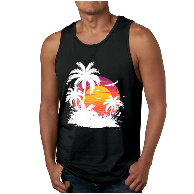Camisetas de Tanque de los Hombres Tanque de los Hombres Incolor Gradiente de Impresión Cuello Redondo Correa Delgada Fuga Atrás Regular Casual Deportes Blusas de Tanque