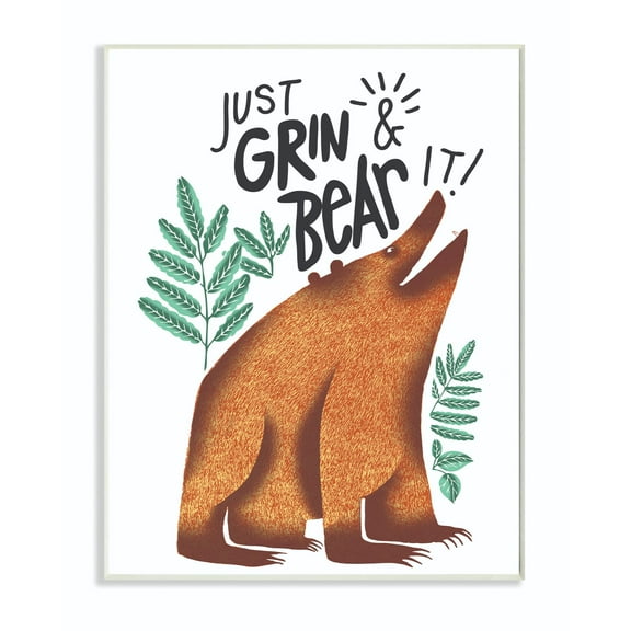 The Kids Room by Stupell Grin And Bear It Cartoon Animal Kids Nursery Word Design Wall Plaque by The Saturday Evening Post