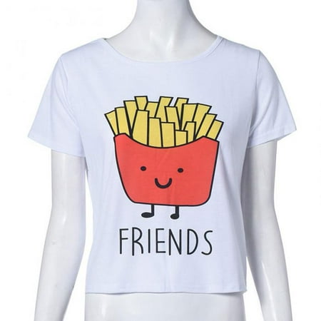 Funny Print T-shirt Women Cotton Best Friends T Shirt Tops Short Sleeve Tee (Best French Fries In Brussels)