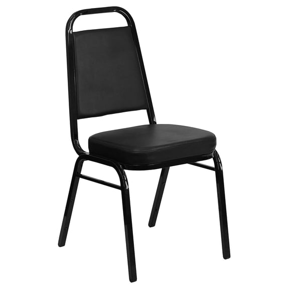 HERCULES Series Trapezoidal Back Stacking Banquet Chair in Black Vinyl - Black Frame