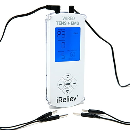 fda cleared ireliev tens unit + ems 14 therapy modes, premium pain relief and recovery system, rechargeable, large back lit display, large and small electrode pads