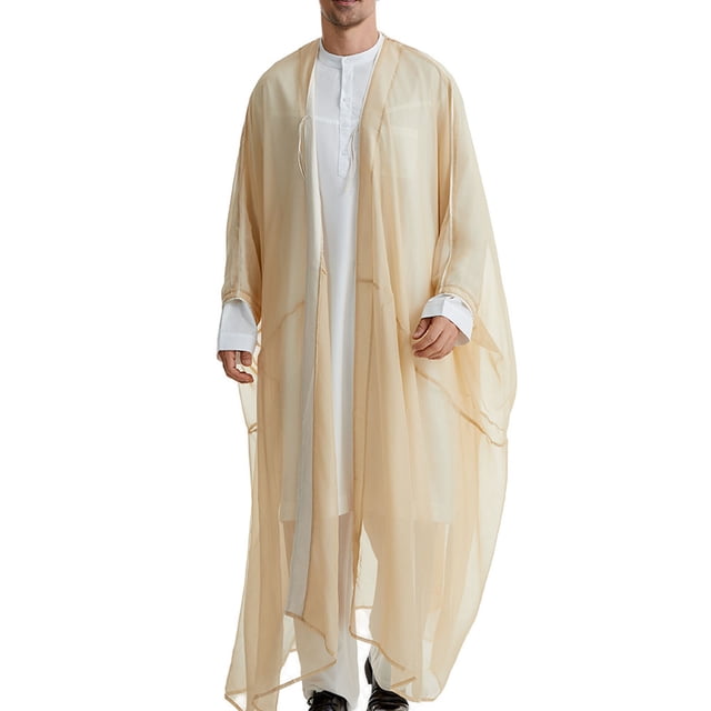 RXIRUCGD Men's Muslim Robe Arab Middle Robe Long Style Sleeve Long Shirt Fashion Casual Robe, Beige, Size: M