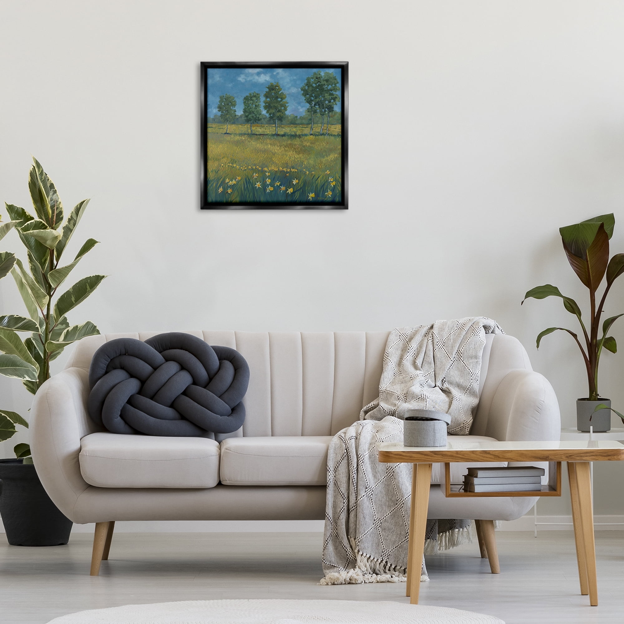 Stupell Industries Meadow with Daffodils Landscape & Nature Painting Black Floater Framed Canvas Art Print Wall Art, 25 x 25