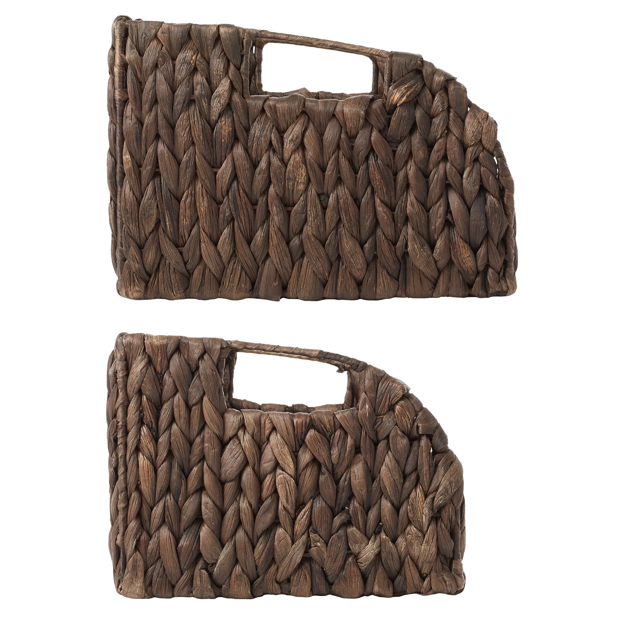 Casafield (Set of 2) Water Hyacinth Pantry Baskets with Handles - Espresso, Medium and Large Size Woven Storage Baskets for Kitchen Shelves