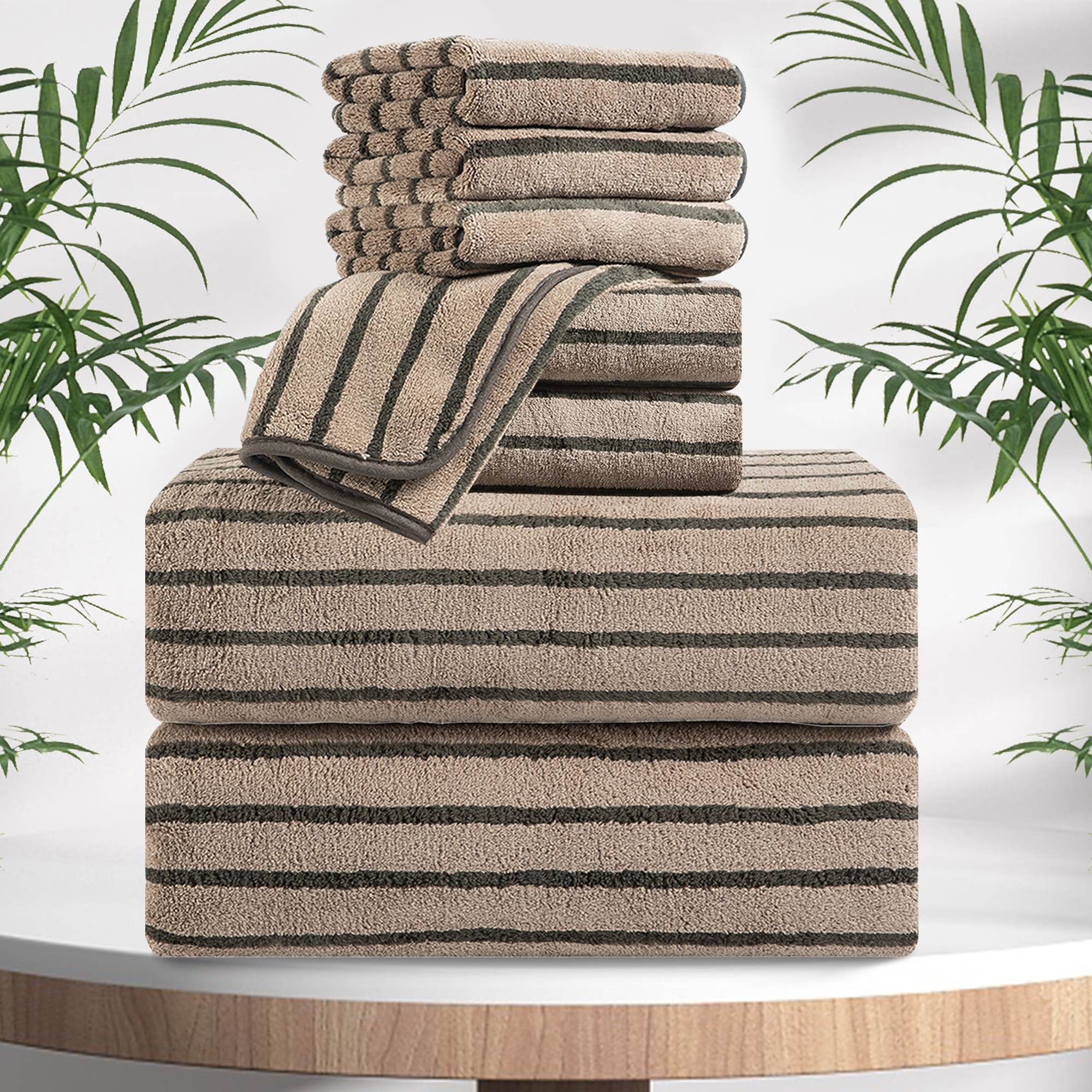 Jessy Home 8-Piece Towel Set, Dark Brown Striped photo 7