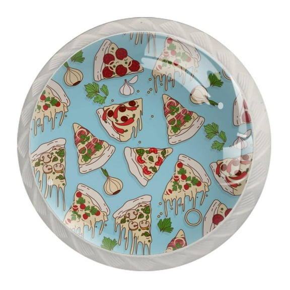 4 Pcs Pizza Pattern Knobs for Kitchen Cabinet Cupboard Dresser Bookcase Drawer Pulls Handles Round Home Decor