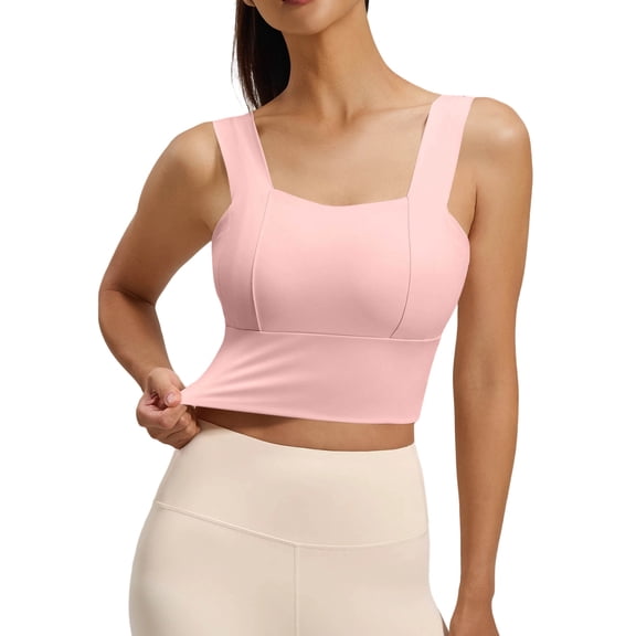 Iugvhana Womens Seamless Sports Bra Wide Strap Breathable Anti-Sagging Yoga Bra with Built-in Pads Push-Up Gym Workout Cami Tank Tops Pink S