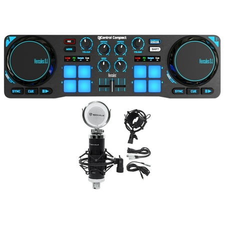 Hercules DJControl Compact USB 2-Deck DJ Controller Mixer+Recording Microphone